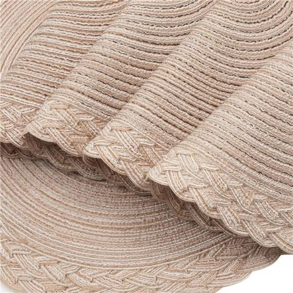Round Placemats Set of 6 Woven Braided Border Table Mats  15 inch, Beige - Picture 3 of 7